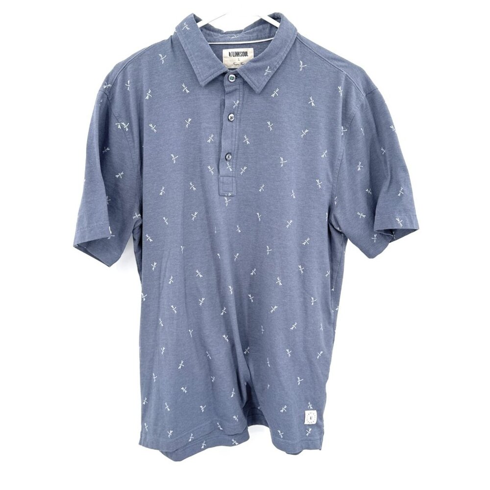 Linksoul Golf Polo Shirt Mens L Blue Performance‎ Dragonfly